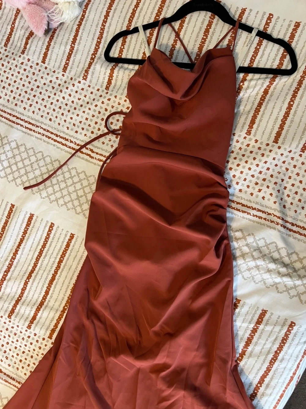 Cowl-Neck Maxi Slip Dress in Dark/ Burnt orange - Picture 3 of 5